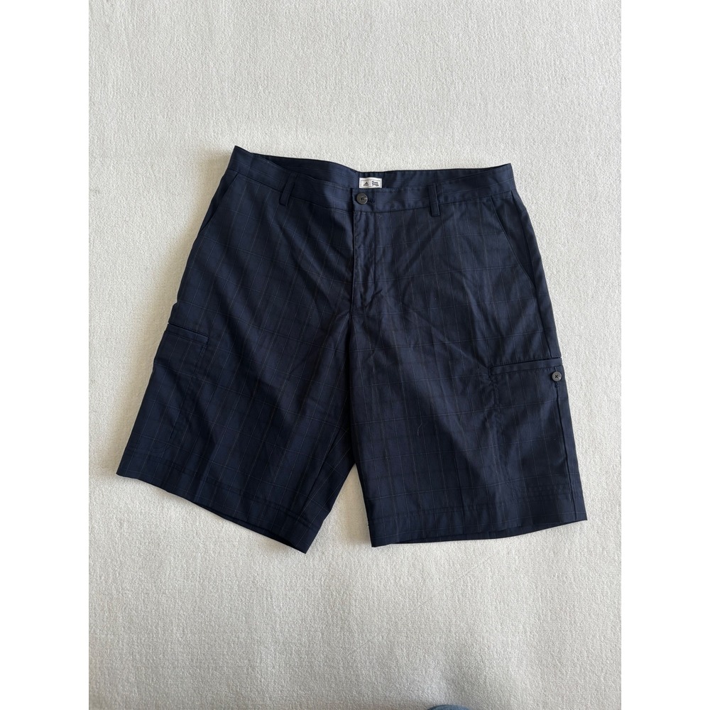 Adidas Golf Shorts Mens 36 Navy Blue Grid Plaid Cargo Performance Stretch